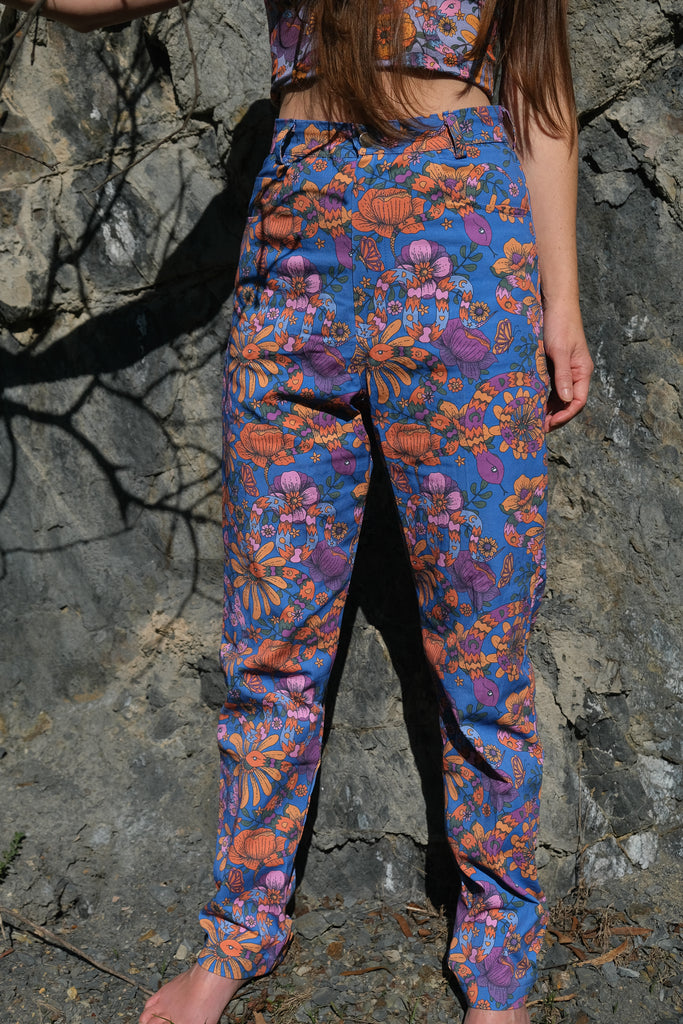 Snakes and Blooms Jeans - Cobalt