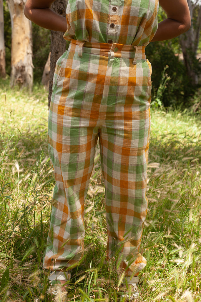 Yellow Green Gingham Jogger Jeans
